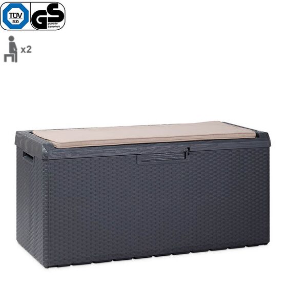TOOMAX Ιταλίας Πλαστικό Μπαούλο Αποθήκευσης 123.7x54.5x58.7cm 350lt 13kg MASSIF με Καπάκι-Κάθισμα 2 Ατόμων και Μαξιλάρι PORTONOVO ANTHRACITE TUV/GS FASHION