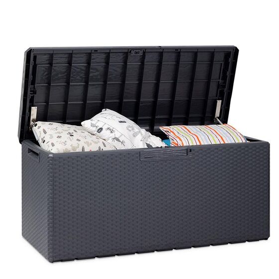 TOOMAX Ιταλίας Πλαστικό Μπαούλο Αποθήκευσης 123.7x54.5x58.7cm 350lt 13kg MASSIF με Καπάκι-Κάθισμα 2 Ατόμων και Μαξιλάρι PORTONOVO ANTHRACITE TUV/GS FASHION