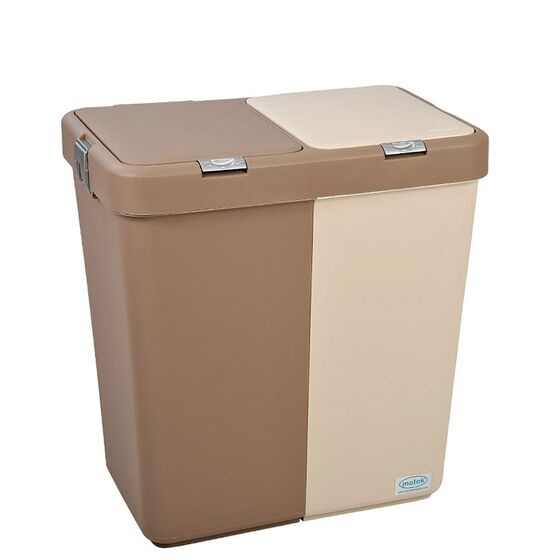 Καλάθι Απλύτων Διπλό 80lt 54x34.5x57cm Πλαστικό Με Διπλό Καπάκι 3.12kg Μπεζ-Μόκα