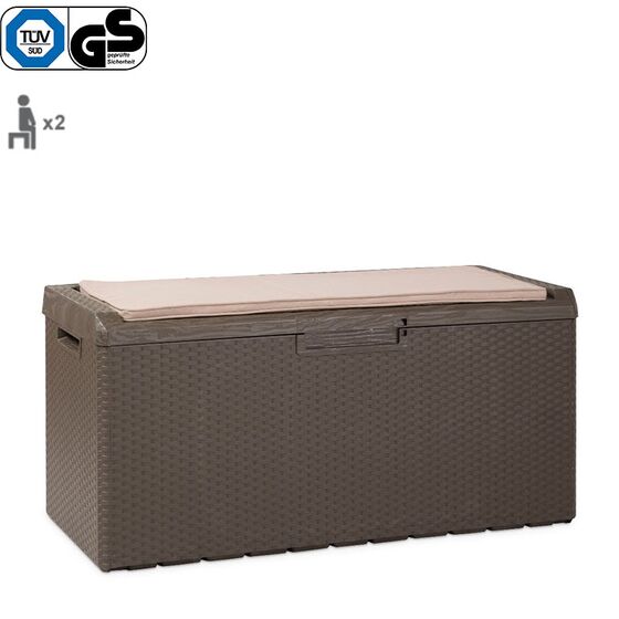 TOOMAX Ιταλίας Πλαστικό Μπαούλο Αποθήκευσης 123.7x54.5x58.7cm 350lt 13kg MASSIF με Καπάκι-Κάθισμα 2 Ατόμων και Μαξιλάρι PORTONOVO BROWN TUV/GS FASHION