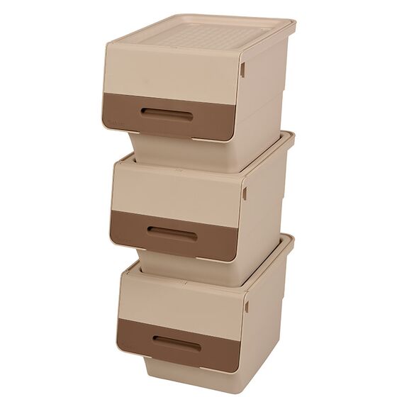 Κουτί Αποθήκευσης Πολυχρηστικό Τριπλό 99lt 35x45x96cm Πλαστικό Με Ρόδες 4.48kg Μπεζ-Μόκα