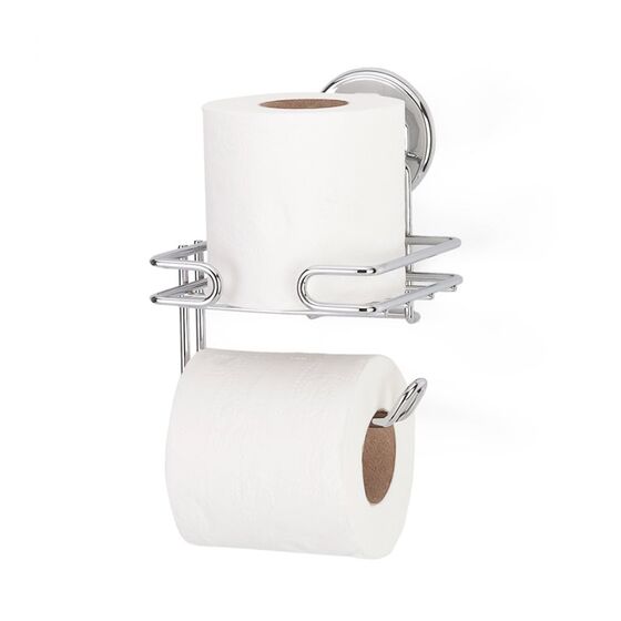 TEKNO-TEL Χαρτοθήκη Τοίχου με Ρεζέρβα 15x14x17cm Πάχος Ø7mm Αντοχή 12kg Επιχρωμιωμένο Ατσάλι με Βεντούζα EXTRA STRONG