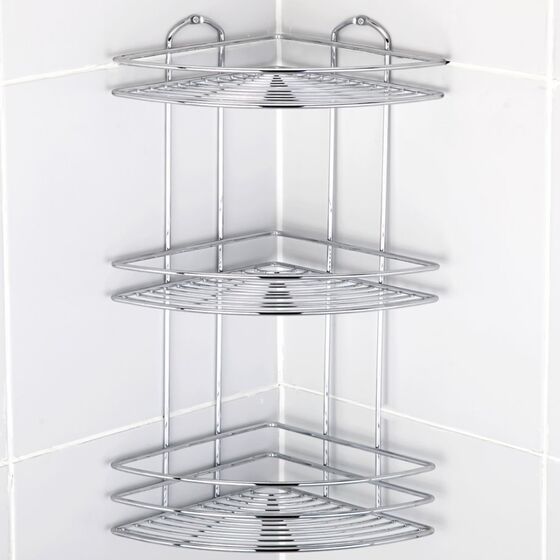 TEKNO-TEL Γωνιακή Ραφιέρα Μπάνιου INOX (Ανοξείδωτο Ατσάλι) 3όροφη 27x19x46cm Βάρος 1.20kg Πάχος Ø5mm
