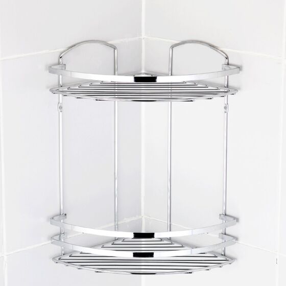 TEKNO-TEL Γωνιακή Ραφιέρα Μπάνιου INOX (Ανοξείδωτο Ατσάλι) 2όροφη 27x19x32cm Βάρος 0.80kg Πάχος Ø5mm