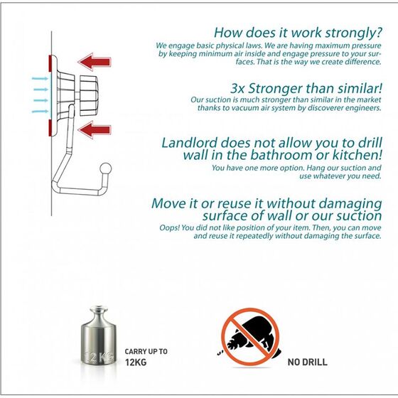 TEKNO-TEL Χαρτοθήκη Τοίχου με Ρεζέρβα 15x14x17cm Πάχος Ø7mm Αντοχή 12kg Επιχρωμιωμένο Ατσάλι με Βεντούζα EXTRA STRONG
