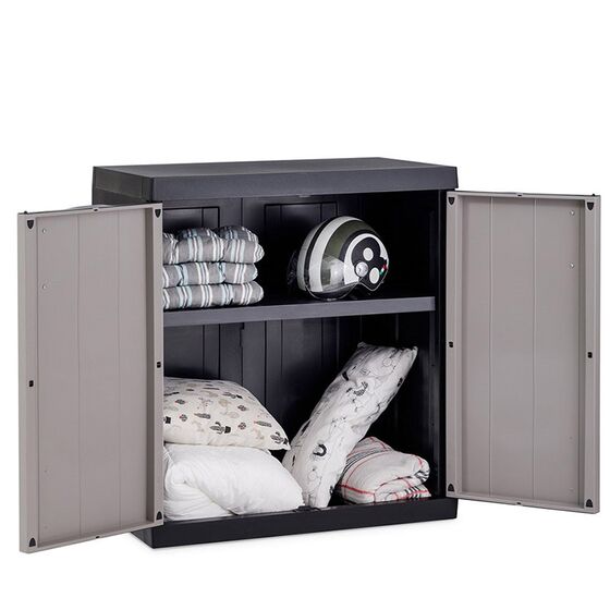 TOOMAX Ιταλίας XXL Πλαστική Ντουλάπα 89x54x96cm 14.75kg με 1 Ρυθμιζόμενο Ράφι- 2 Χώροι MAX Αντοχή 70kg BIOS MEGA BLACK/WARM GREY XXL Πιστοποίηση TUV/GS FASHION