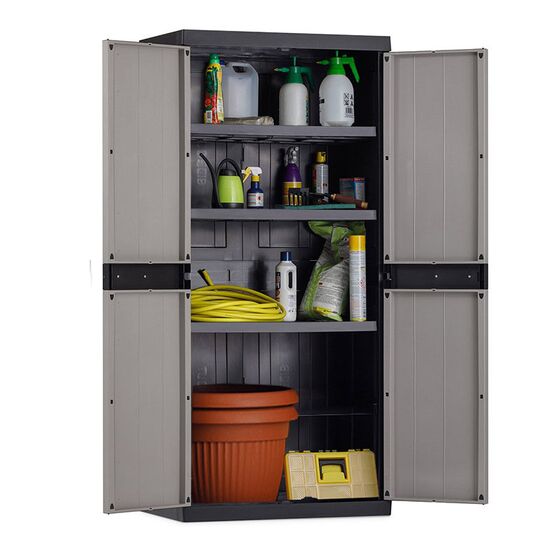 TOOMAX Ιταλίας XXL Πλαστική Ντουλάπα 89x54x190cm 26.35 kg με 3 Ρυθμιζόμενα Ράφια- 4Χώροι MAX Αντοχή 170kg BIOS MEGA BLACK/WARM GREY XXL Πιστοποίηση TUV/GS FASHION