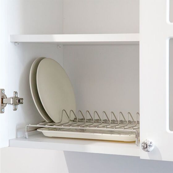 TEKNO-TEL Πιατοθήκη Στεγνωτήρι Ντουλαπιού 33x23x6cm  Επιχρωμιωμένο Ατσάλι 12 Θέσεις Πιάτων με Δίσκο