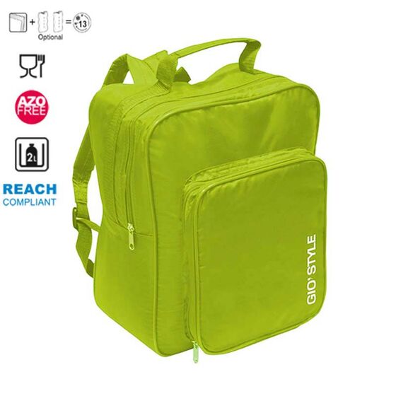GIOSTYLE Ιταλίας Ισοθερμική Τσάντα Πλάτης 27x16x34cm Πάχος 5mm 17lt Πολυεστέρας ΜΑΧ Απόδοση 13 Ώρες Πιστοποιήσεις Azo FREE/Reach FIESTA BACKPACK Λαχανί
