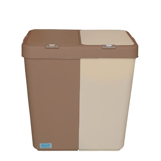 Καλάθι Απλύτων Διπλό 80lt 54x34.5x57cm Πλαστικό Με Διπλό Καπάκι 3.12kg Μπεζ-Μόκα