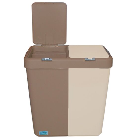 Καλάθι Απλύτων Διπλό 80lt 54x34.5x57cm Πλαστικό Με Διπλό Καπάκι 3.12kg Μπεζ-Μόκα