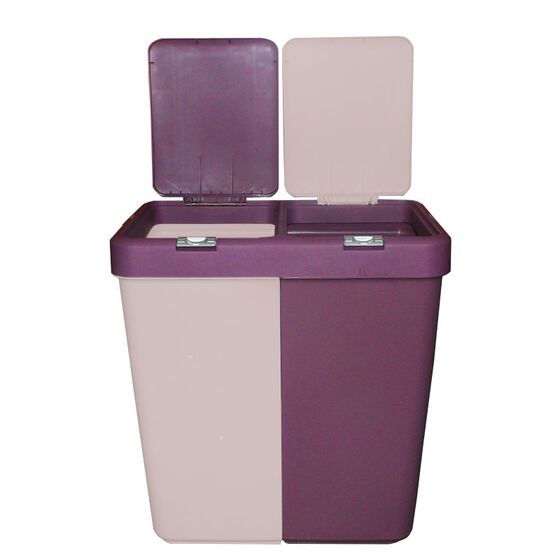 Καλάθι Απλύτων Διπλό 80lt 54x34.5x57cm Πλαστικό με Διπλό Καπάκι 3.12kg Μωβ-Ροζ Παλ