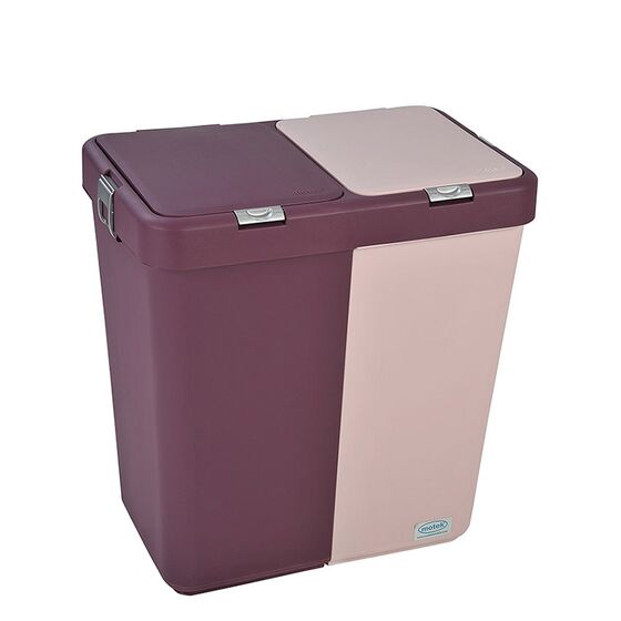 Καλάθι Απλύτων Διπλό 80lt 54x34.5x57cm Πλαστικό με Διπλό Καπάκι 3.12kg Μωβ-Ροζ Παλ