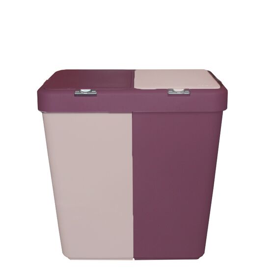 Καλάθι Απλύτων Διπλό 80lt 54x34.5x57cm Πλαστικό με Διπλό Καπάκι 3.12kg Μωβ-Ροζ Παλ