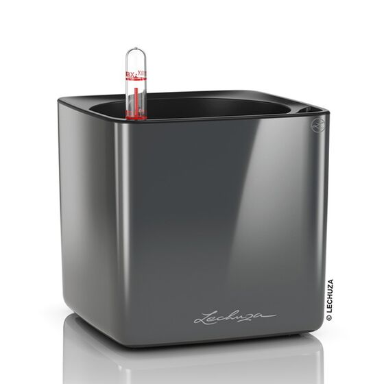 LECHUZA CUBE Glossy 16 Επιτραπέζια Γλάστρα 17x17x16cm Αυτοποτιζόμενη με Εσωτερικό Δοχείο Charcoal Metallic Γερμανίας