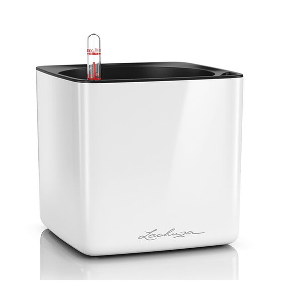 LECHUZA CUBE Glossy 16 Επιτραπέζια Γλάστρα 17x17x16cm Αυτοποτιζόμενη με Εσωτερικό Δοχείο White Gloss Γερμανίας