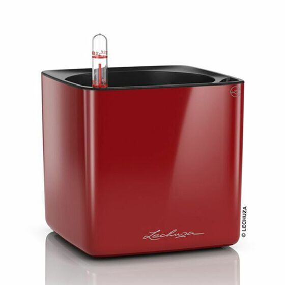 LECHUZA CUBE Glossy 16 Επιτραπέζια Γλάστρα 17x17x16cm Αυτοποτιζόμενη με Εσωτερικό Δοχείο Scarlet Red Γερμανίας