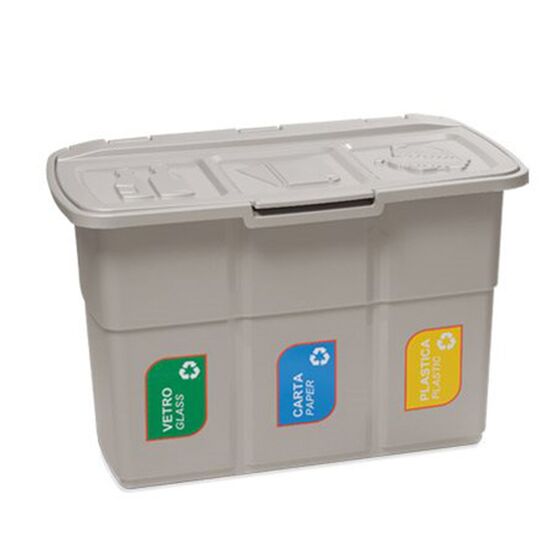 Κάδος Ανακύκλωσης Απορριμμάτων 75lt Τριπλός 75x37x50cm Πλαστικός Επαγγελματικός/Οικιακός Με Ενιαίο Καπάκι 2.7kg Ecopat Warm Grey/Γκρι