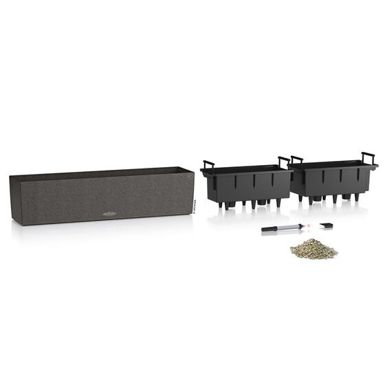 LECHUZA Balconera Stone 80 Ζαρντινιέρα 79x19x19cm Αυτοποτιζόμενη με 2 Δοχεία Φύτευσης Graphite Black Γερμανίας