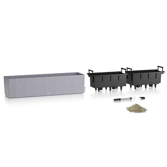 LECHUZA Balconera Stone 80 Ζαρντινιέρα 79x19x19cm Αυτοποτιζόμενη με 2 Δοχεία Φύτευσης Stone Grey Γερμανίας