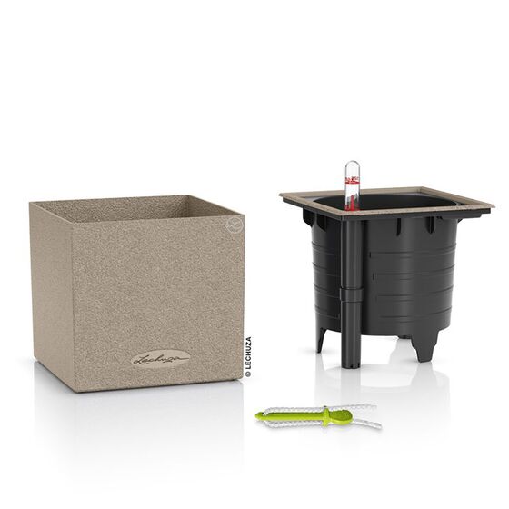LECHUZA Canto Stone Low 14 Επιτραπέζια Γλάστρα 14x14x13.5cm Αυτοποτιζόμενη με Δοχείο SAND BEIGE Γερμανίας