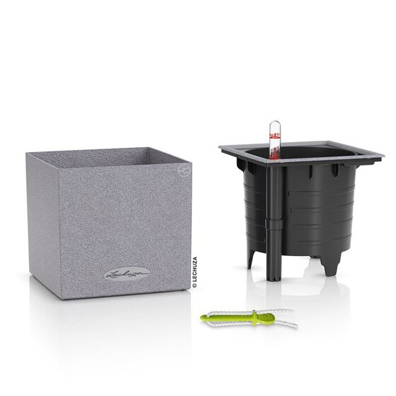 LECHUZA Canto Stone Low 14 Επιτραπέζια Γλάστρα 14x14x13.5cm Αυτοποτιζόμενη με Δοχείο STONE GREY Γερμανίας