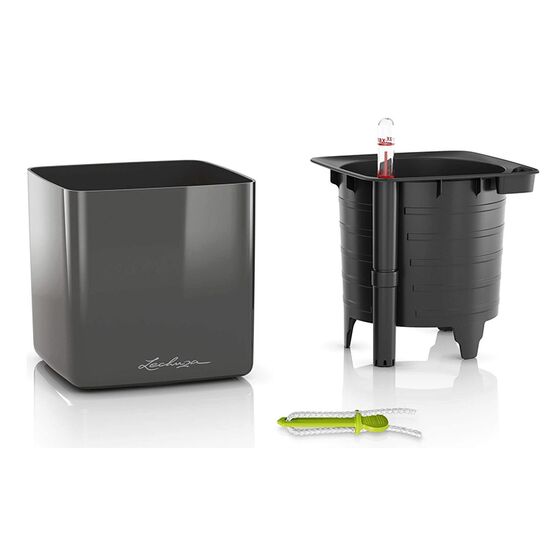 LECHUZA CUBE Glossy 16 Επιτραπέζια Γλάστρα 17x17x16cm Αυτοποτιζόμενη με Εσωτερικό Δοχείο Charcoal Metallic Γερμανίας