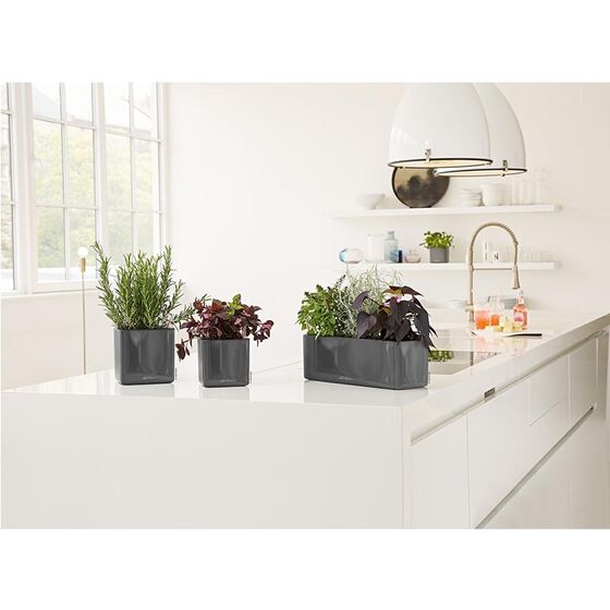 LECHUZA CUBE Glossy 14 Επιτραπέζια Γλάστρα 14x14x14cm Αυτοποτιζόμενη με Εσωτερικό Δοχείο Charcoal Metallic Γερμανίας