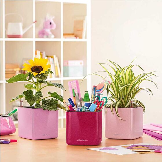 LECHUZA CUBE Glossy Kiss 14 Επιτραπέζια Γλάστρα 14x14x14cm Αυτοποτιζόμενη με Εσωτερικό Δοχείο SWEET CANDY Glitter Γερμανίας
