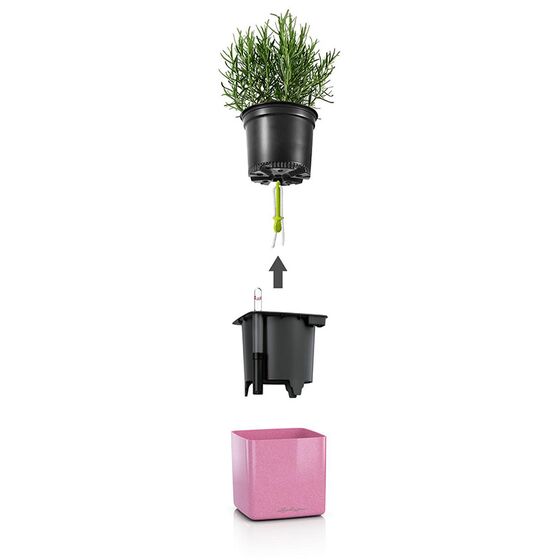 LECHUZA CUBE Glossy Kiss 14 Επιτραπέζια Γλάστρα 14x14x14cm Αυτοποτιζόμενη με Εσωτερικό Δοχείο SWEET CANDY Glitter Γερμανίας