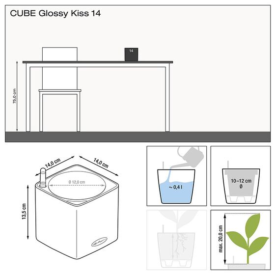 LECHUZA CUBE Glossy Kiss 14 Επιτραπέζια Γλάστρα 14x14x14cm Αυτοποτιζόμενη με Εσωτερικό Δοχείο SWEET CANDY Glitter Γερμανίας