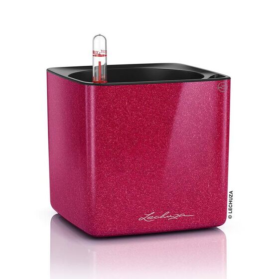 LECHUZA CUBE Glossy Kiss 14 Επιτραπέζια Γλάστρα 14x14x14cm Αυτοποτιζόμενη με Εσωτερικό Δοχείο CHERRY PIE Glitter Γερμανίας