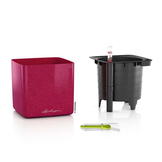 LECHUZA CUBE Glossy Kiss 14 Επιτραπέζια Γλάστρα 14x14x14cm Αυτοποτιζόμενη με Εσωτερικό Δοχείο CHERRY PIE Glitter Γερμανίας