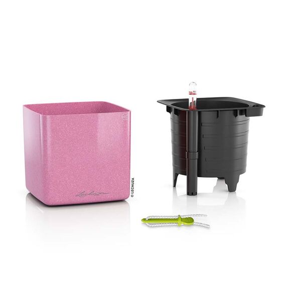 LECHUZA CUBE Glossy Kiss 14 Επιτραπέζια Γλάστρα 14x14x14cm Αυτοποτιζόμενη με Εσωτερικό Δοχείο SWEET CANDY Glitter Γερμανίας