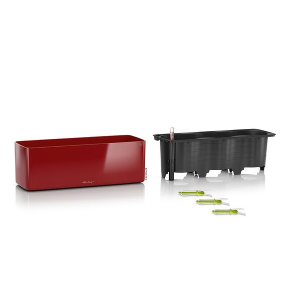 LECHUZA CUBE Glossy Triple Επιτραπέζια Γλάστρα 40x14x14cm Αυτοποτιζόμενη με Εσωτερικό Δοχείο Scarlet Red Γερμανίας