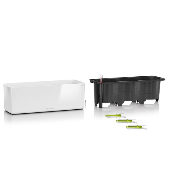 LECHUZA CUBE Glossy Triple Επιτραπέζια Ζαρντινιέρα 40x14x14cm Αυτοποτιζόμενη με Εσωτερικό Δοχείο White Γερμανίας