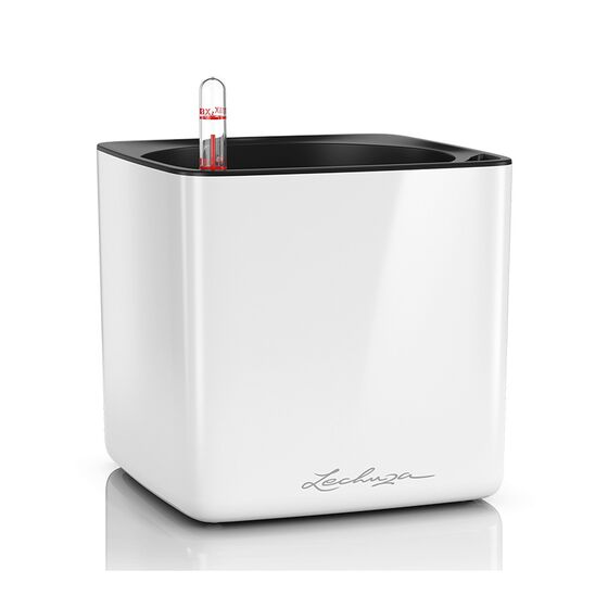LECHUZA CUBE Glossy Επιτραπέζια Γλάστρα 14x14x14cm Αυτοποτιζόμενη με Εσωτερικό Δοχείο ΛΕΥΚΗ Γερμανίας