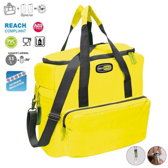 GIOSTYLE Ιταλίας Ισοθερμική Τσάντα 42x18x37cm Πάχος 10mm 33lt Πολυεστέρας 420D MAX Απόδοση 18 Ώρες Πιστοποιήσεις Azo FREE/REACH VELA+ XL Κίτρινο