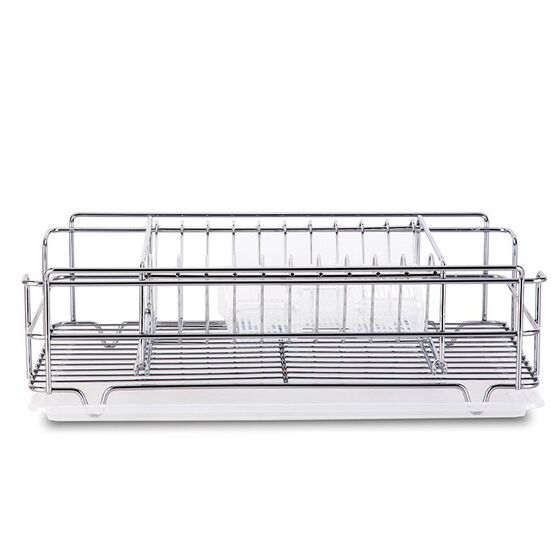 TEKNO-TEL Πιατοθήκη Στεγνωτήριο Αποσπώμενο-Συρόμενο INOX (Ανοξείδωτο Ατσάλι) 48x33x25cm 2όροφο Βάρος 2.17kg 10 Θέσεις Πιάτων με Θήκη και Δίσκο