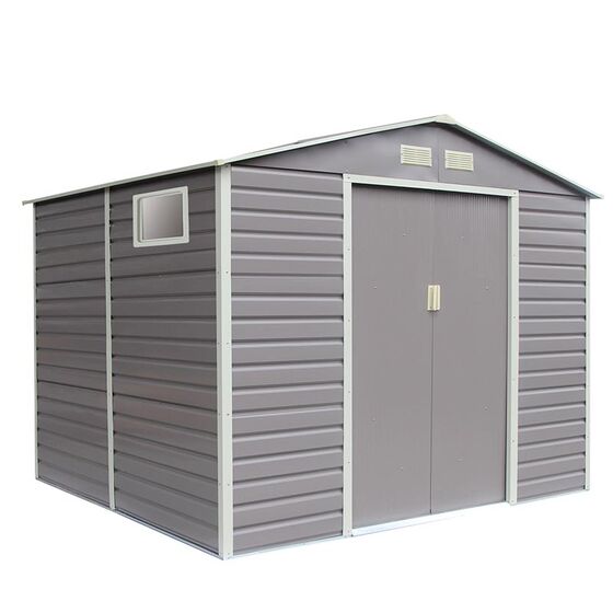 STEELEN Μεταλλική Αποθήκη Κήπου-Σπιτάκι Κήπου 340x382x226cm (11.2'x12.5') 12.3m² Γαλβανιζέ με Παράθυρο EVAN PLUS G Γκρι Καφέ