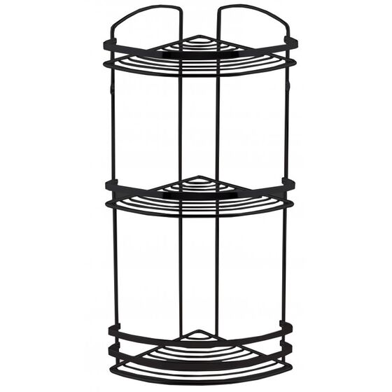 TEKNO-TEL Γωνιακή Εταζέρα Μπάνιου INOX Matte (Ανοξείδωτο Ατσάλι-Ματ Όψη) 3όροφη  27x19x50cm Βάρος 1.05kg Πάχος Ø5mm Μαύρο