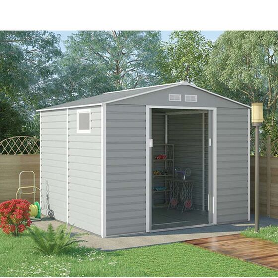 STEELEN Μεταλλική Αποθήκη Κήπου-Σπιτάκι Κήπου 340x382x226cm (11.2'x12.5') 12.3m² Γαλβανιζέ με Παράθυρο EVAN PLUS G Γκρι Καφέ