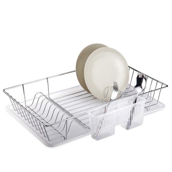 TEKNO-TEL Πιατοθήκη-Στεγνωτήριο Επιχρωμιωμένο Ατσάλι 49x31x9cm 1.20kg με Θήκη και Δίσκο Χαμηλή