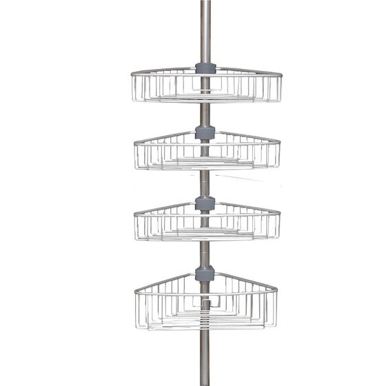 Τηλεσκοπική Ραφιέρα Μπάνιου 4όροφη Γωνία 35x21.5x135-270cm Ρυθμιζόμενο Ύψος με 4 Ράφια Αλουμινίου (Χωρίς Εργαλεία)