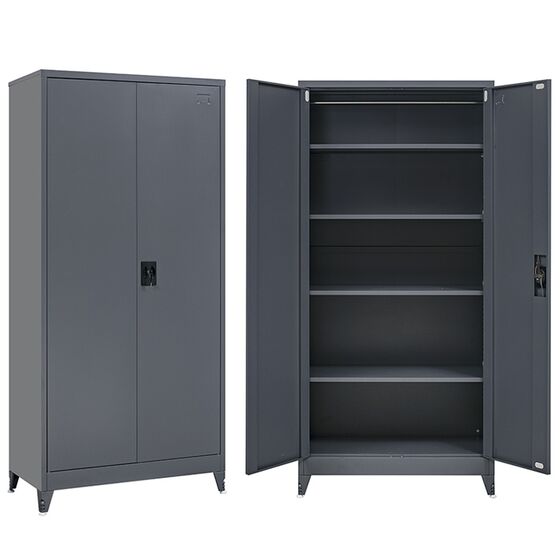 STEELEN Μεταλλική Ντουλάπα 90x45x191cm Πάχους 0.6mm/0.8mm (πάτωμα) Γαλβανιζέ με 4 Ράφια και Ρυθμιζόμενα Πόδια - 5 Αποθηκευτικοί Χώροι Ανθρακί Ματ