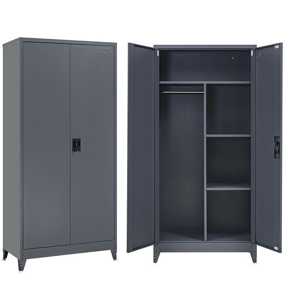 STEELEN Μεταλλική Ντουλάπα 90x45x191cm Πάχους 0.6mm/0.8mm (πάτωμα) Γαλβανιζέ με Χώρισμα και Ρυθμιζόμενα Πόδια - 5 Αποθηκευτικοί Χώροι Ανθρακί Ματ