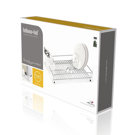 TEKNO-TEL Πιατοθήκη-Στεγνωτήριο Πιάτων Ανοξείδωτο Ατσάλι (INOX) 48x33x12cm Βάρος 1.40kg 14 Θέσεις Πιάτων με Πλαστική Κουταλοθήκη και Δίσκο