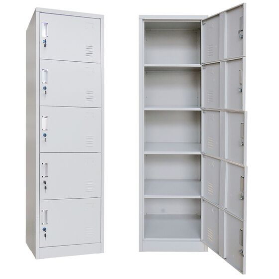 STEELEN Μεταλλική Ντουλάπα-Φοριαμός (Locker) 50x45x180cm 5 Ντουλάπια ΧΩΡΙΣ ΠΟΔΙΑ 25kg Γκρι Ανοικτό