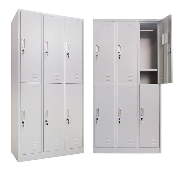 STEELEN Μεταλλική Ντουλάπα - Φοριαμός (Locker) 90x45x180cm 6 Ντουλάπια-12 Αποθηκευτικοί Χώροι ΧΩΡΙΣ ΠΟΔΙΑ Πάχος 0.4mm 48kg Γκρι Ανοιχτό