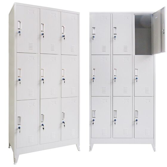 STEELEN Μεταλλική Ντουλάπα - Φοριαμός (Locker) 90x45x195cm 9 Ντουλάπια Πάχος 0.4mm με Ρυθμιζόμενα Πόδια 50kg Γκρι Ανοιχτό